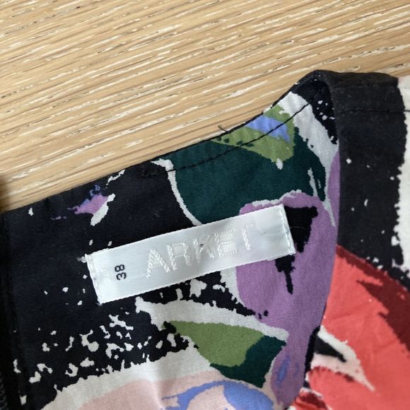 Arket Midi Dress Womens UK 8-10 EU 38 Black Floral Printed Sleeveless Summer - Picture 3 of 13